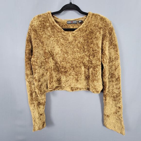 None Sweaters - Jamie Scott Brown Chenille Sweater V Neck Plush Vintage 90s L